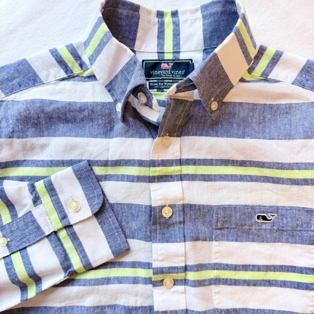 Vineyard Vines Tucker Shirt Men's‎ Small Slim Fit Linen Stripe Button Down
